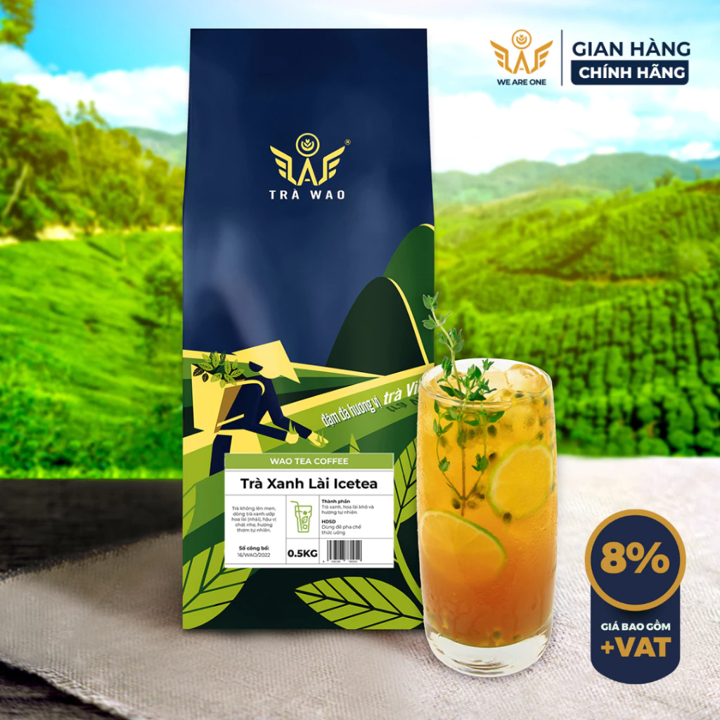 Trà Đá IceTea WAO (Xanh Lài/Nhài) (0,5Kg) pha trà đá, trà tắc, chanh, quất, bưởi