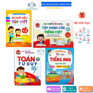 Sách - Combo Tập Đánh Vần 5.0, Toán Tư Duy 4 6, Bé Khởi Đầu Tập Viết, 1000+ Từ Vựng Tiếng Anh - Tặng 40 Thẻ Học