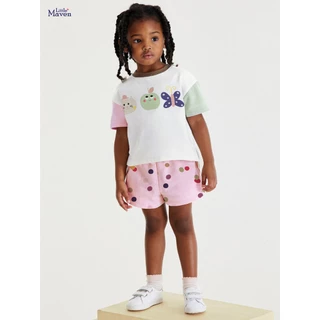 Bộ hè cotton tay pha màu quần chấm bi đáng yêu cho bé gái 2-7 tuổi LM22305 - Little Maven Chính Hãng