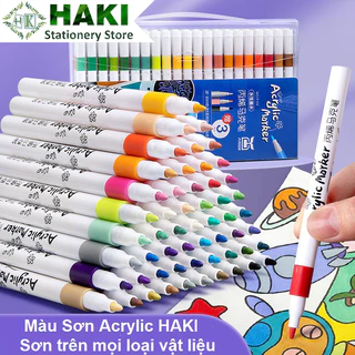 Bút màu Acrylic HAKI bút sơn Marker Acrylic cao cấp chống nước bộ 12/24/36/48 màu vẽ trên mọi chất liệu vải chai lọ B76