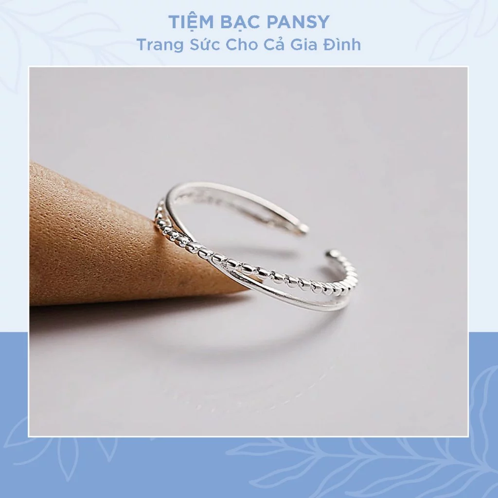 Nhẫn bạc nữ PANSY style đan chéo cách điệu - Nhẫn nữ freesize bạc thật đẹp phong cách cá tính