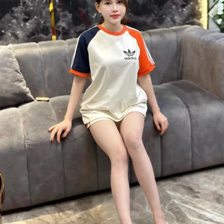 Bộ Cotton Ad idas Phối 3 Màu Quần Đùi Logo Thêu Dáng Unisex Chất Cotton Cao Cấp - Bộ Thun Adidas Nam Nữ Hot Trend 2024