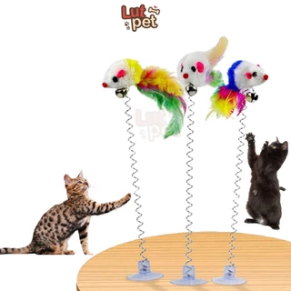 Chuột lò xo đế hít, đồ chơi cần câu tự tương tác cho mèo, đồ chơi cho thú cưng - lutpet