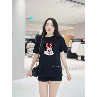 Áo phông basic MINNIE NƠ ĐỎ co giãn 4 chiều basic ngắn tay chất liệu cotton 100%