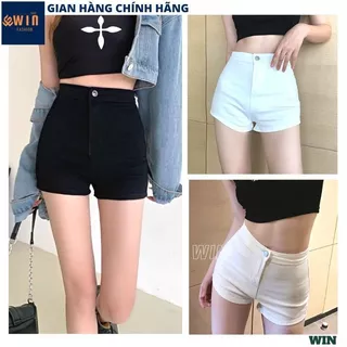 Quần short jean trơn lưng cao ôm sát co dãn, quần sooc kaki ôm cạp cao tôn dáng phong cách trẻ trung năng động - WIN