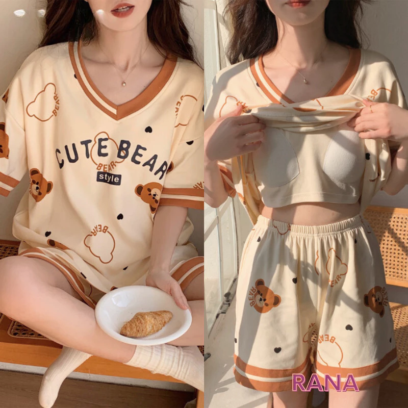 Bộ mặc nhà mặc ngủ RaNa có sẵn đệm ngực cho nữ mặc mùa hè kiểu dáng cute dễ thương với nhiều họa tiết đa dạng