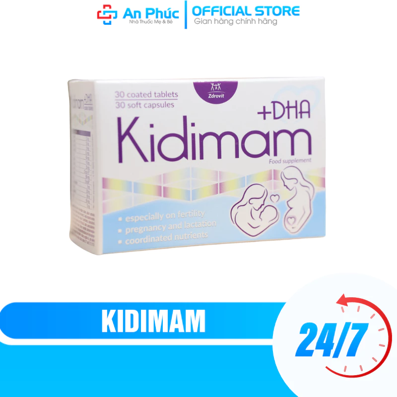 Kidimam+DHA (60 viên)-Vitamin Tổng Hợp Cho Bà Bầu, Acid Folic, Sắt, Dầu Cá, DHA, Vitamin B, Vitamin C