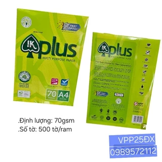 Giấy in A4 IKplus định lượng 70gsm.