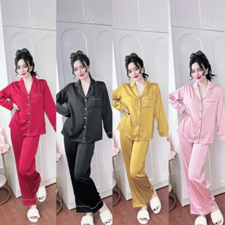 [ 40 - 68kg ] Đồ ngủ pijama tay dài sau sinh lụa latin đẹp màu trơn 1308