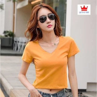 [ Xả Kho Giá Sốc ] Áo thun Nữ croptop cổ tim tay ngắn 7 màu cotton lạnh chất đẹp siêu co giãn chống bai xù