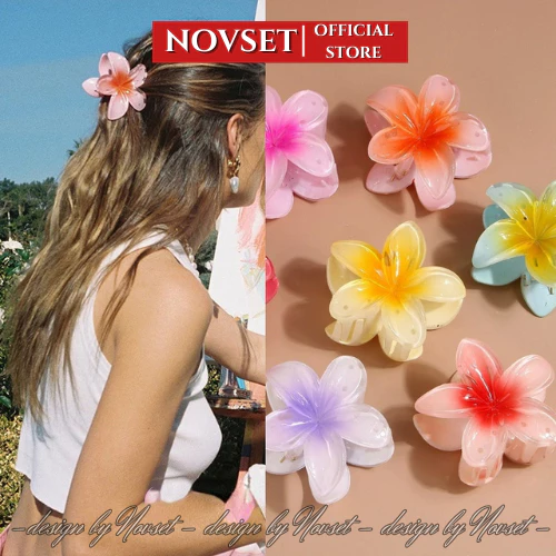 Bộ kẹp tóc hoa sứ 12 chiếc, kẹp tóc hoa sứ nhiều màu sắc phong cách Hawaii đi biển, kẹp 6cm và 8cm