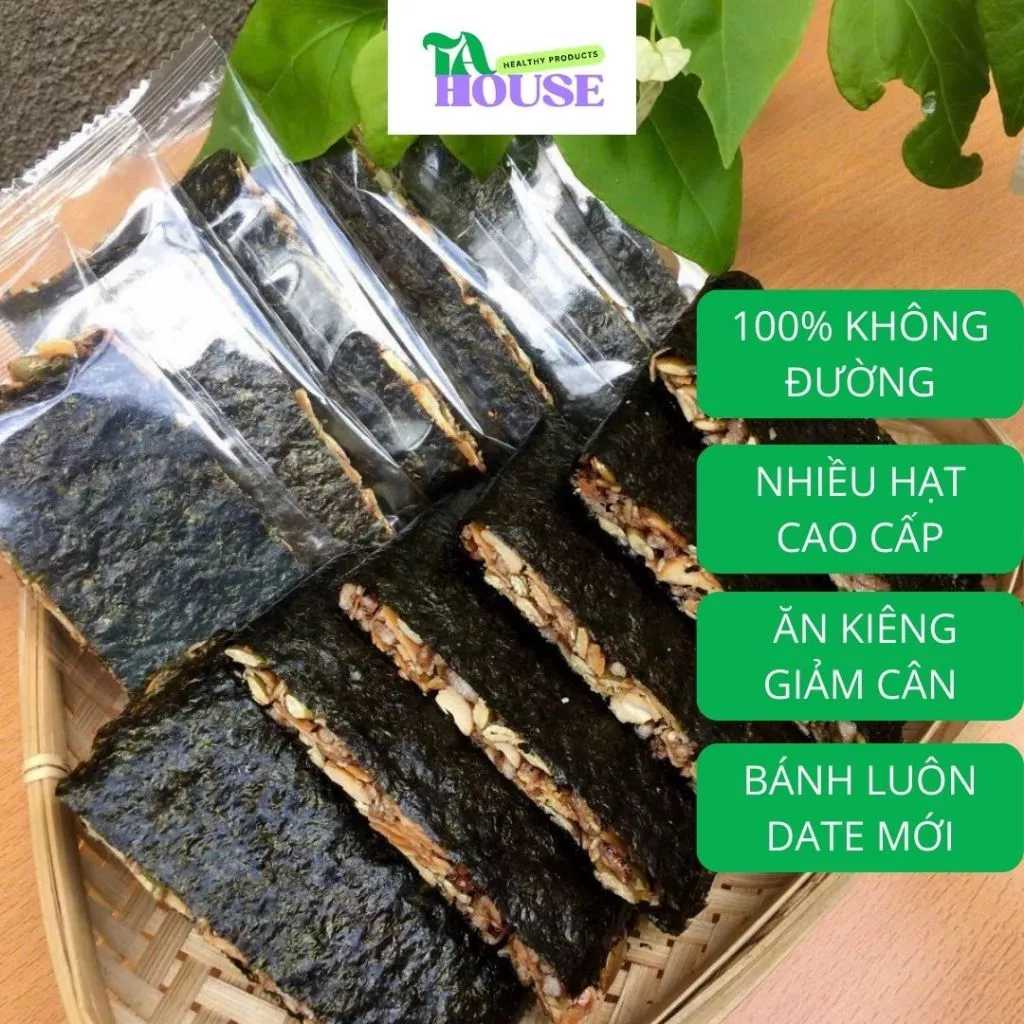 Rong biển kẹp hạt, bánh rong biển mix hạt TA House 500gr [NHIỀU HẠT, KHÔNG ĐƯỜNG] bánh ăn kiêng, ăn vặt, giảm cân