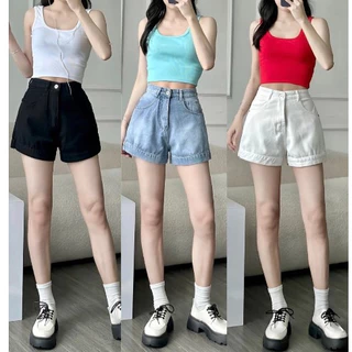 Quần short jean nữ ống rộng lưng cao tôn dáng