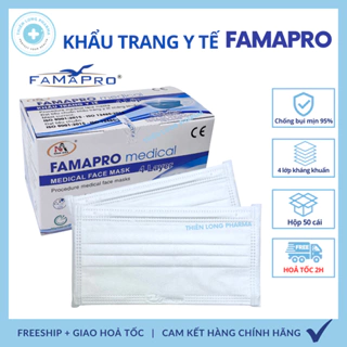 [Hộp 50 Cái] Khẩu trang y tế Famapro 4 lớp giấy kháng khuẩn hàng chính hãng công ty