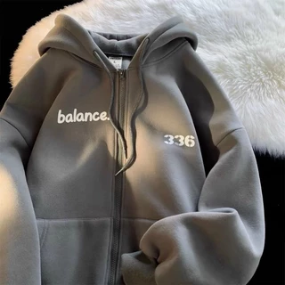 Áo Khoác Hoodie Dây Kéo Thêu LOGO 336 Vải Nỉ PE Phối Nón lớn From Rộng Phong Cách Hàn Quốc Hot Trend