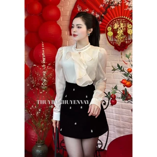 Sơ mi voan cổ chạy viền ngọc bèo siêu xinh mã A2319 Nữ Women Top Áo