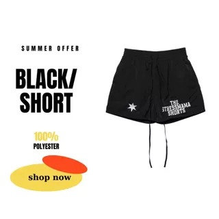 Stressmama - Quần shorts đùi  "THE EMBROIDERY" SHORT-BLACK - chất liệu 100% POLYESTER form quần trên gối , họa ti