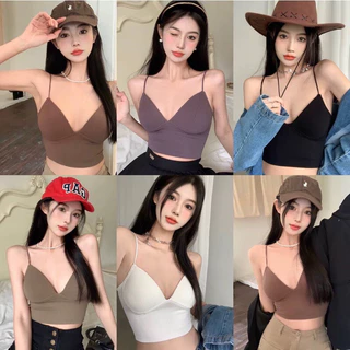 Áo 2 dây có lót ngực chất cotton gân nhỏ siêu đẹp. Bra 2 dây cổ V  tăm body sexy phong cách thời trang nhiều màu Hothit