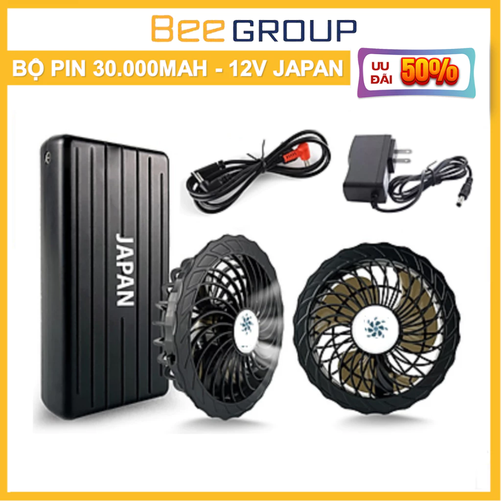 Bộ phụ kiện áo điều hòa Japan pin 80.000-86.000mAh QUẠT 12V bộ đầy đủ Pin + quạt + sạc + dây nối