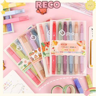 Set bộ 6 bút dạ quang highlight đánh dấu 2 đầu ghi nhớ macaroon nhiều màu trang trí sổ Bullet Journal