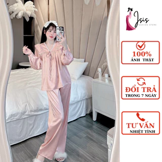 Bộ ngủ nữ Pijama cổ zen Lụa gấm xước ánh kim tiểu thư Isis Store