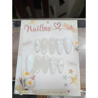 Nail box thiết kế trắng nơ mix ngọc trai cute ( Sp kèm theo bộ k eo  Bán giá tương tác ❤️