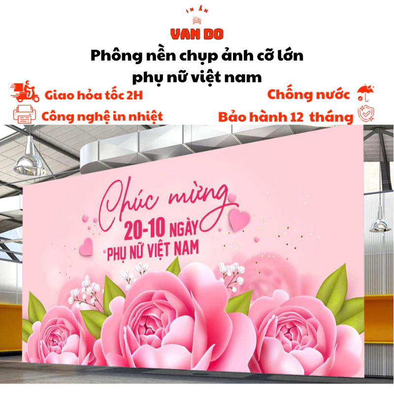 Phông nền chụp ảnh 20/10 cỡ lớn có nhiều kích thước chất liệu in bạt ngoài trời chống nước - BH 12 Thá