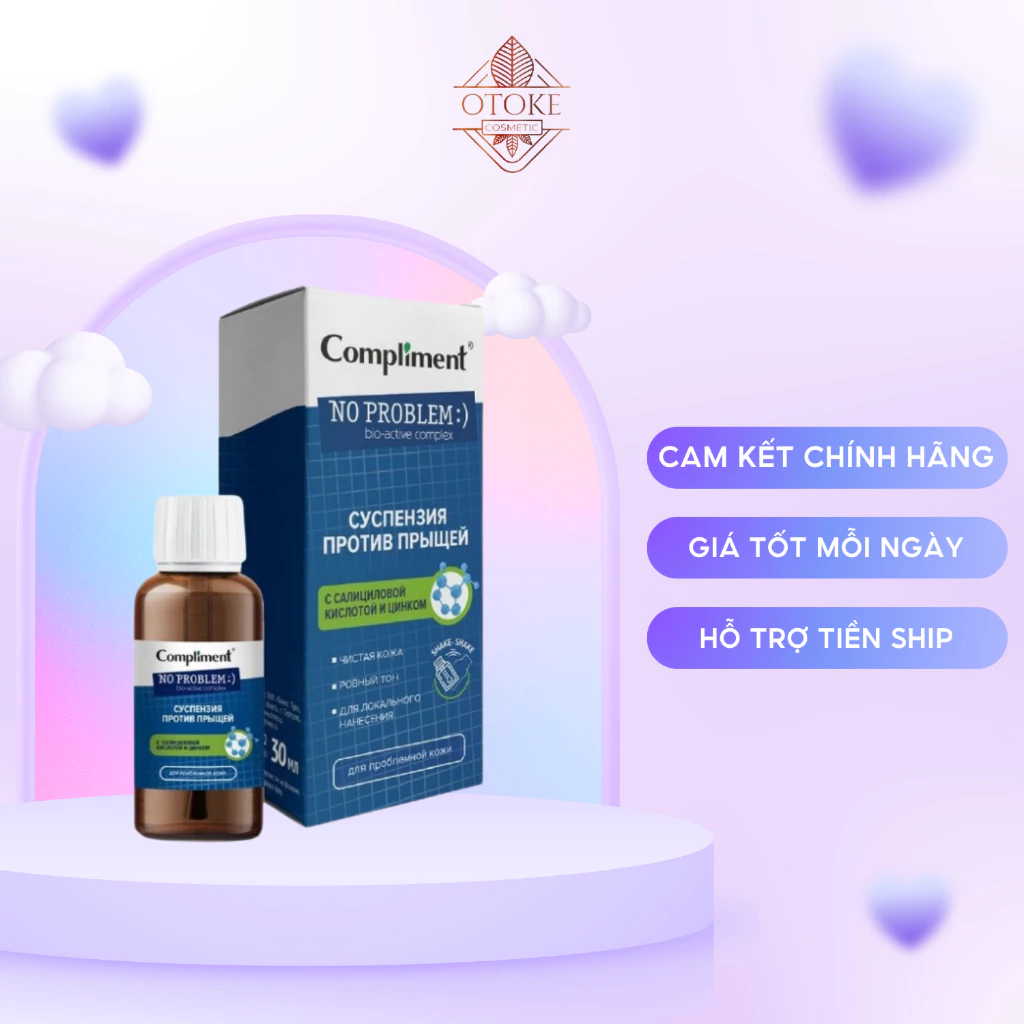 Kẽm chấm mụn Compliment No Problem BHA & ZinC giảm sưng, ngừa viêm, gom khô cồi mụn 30ml