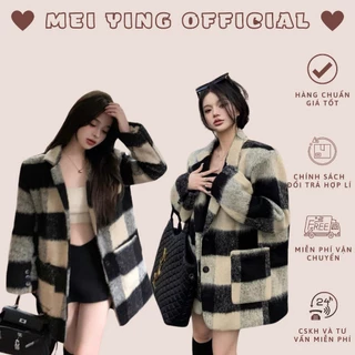 [Sẵn Hàng] Áo khoác dạ tweed nữ MEI YING OFFICIAL, Áo khoác dài tay cổ vest túi hộp sang chảnh thời trang Hàn Quốc