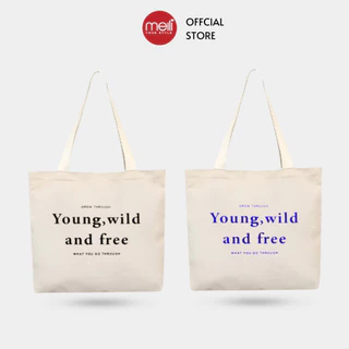 Túi vải canvas cao cấp Young Wild And Free khổ vuông phong cách Hàn Quốc