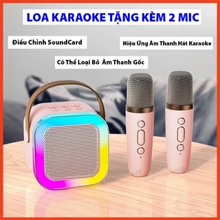 Loa hát karaoke mini 2 mic, Loa bluetooth karaoke K12 Không Dây mini Kèm 2 Micro Thiết Kế Nhỏ Gọn Tiện Dụng