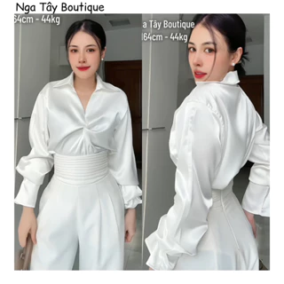 Áo sơ mi lụa tay dài xoắn cổ Freesize - Nga Tây Boutique