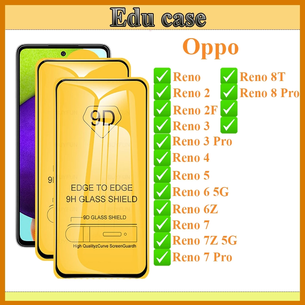 Kính Cường lực Oppo Reno/ Reno 2/2F/3/3Pro/4/4Pro/5/6/6Z/7/7Z/7Pro/8T/8Pro   "9D Full Màn Hình" (Tặng Giấy Lau kính)