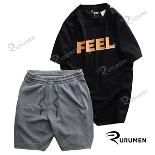 Set Đồ Bộ Nam Mùa Hè Áo Thun Cổ Tròn Tay Ngắn Quần Short Ngắn RURUMEN Big Size