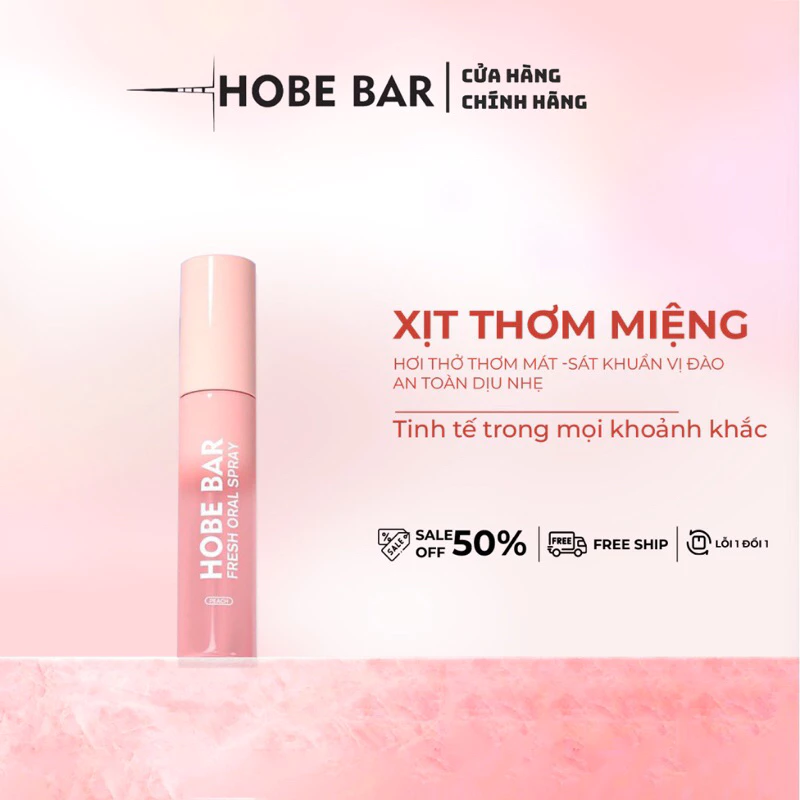 Xịt thơm miệng HOBEBAR 20ml thơm miệng hương đào loại bỏ vi khuẩn gây hôi miệng giúp bạn tự tin hơn khi kiss nửa kia