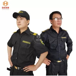 Áo bảo vệ màu đen vải KaKi 65/35 kiểu dáng sang trọng kèm phụ kiện logo vai ngực