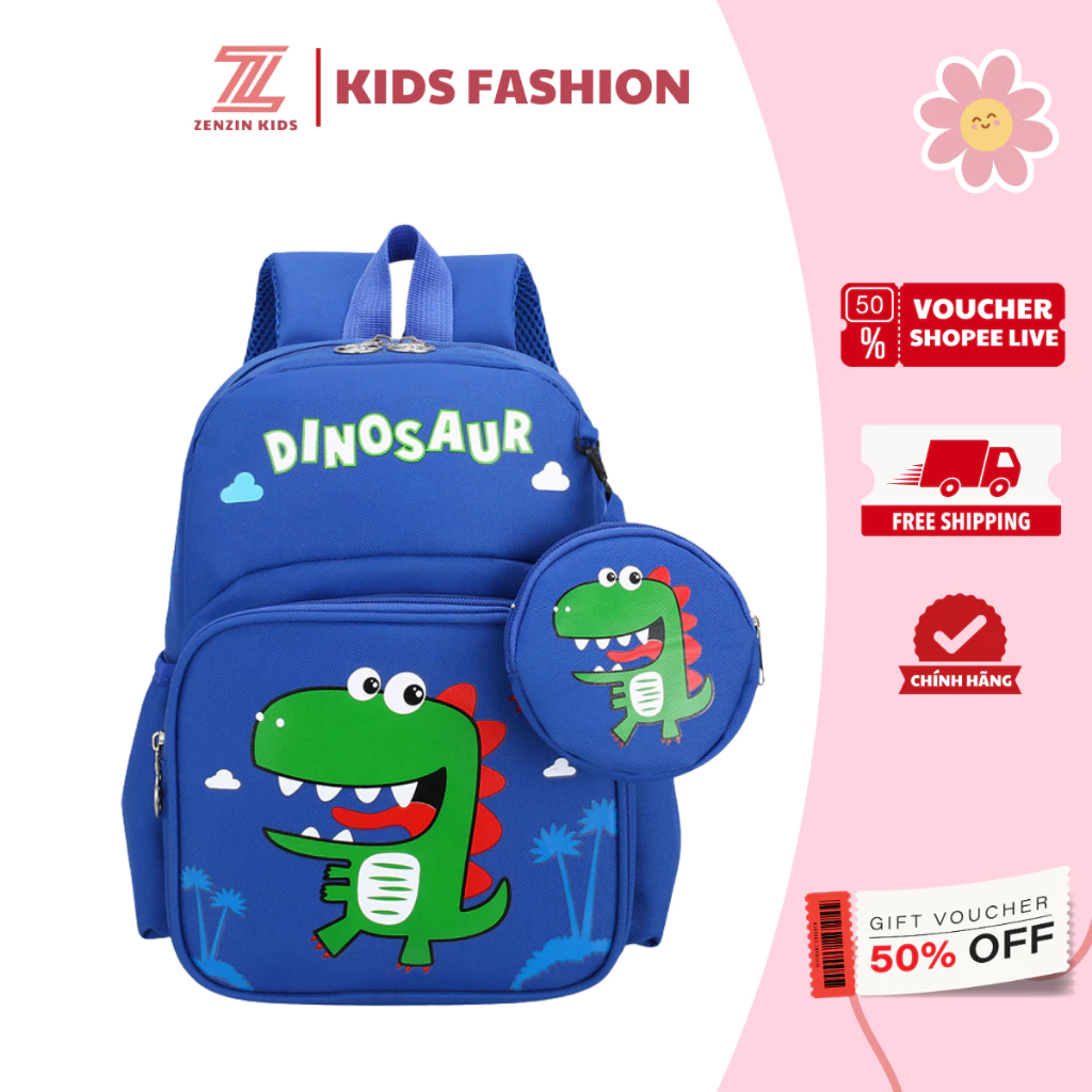 Balo cho bé ZENZIN KIDS từ 1-5 tuổi hình khủng long siêu đáng yêu kèm hộp bút, cặp mầm non cho bé đi học mẫu giáo