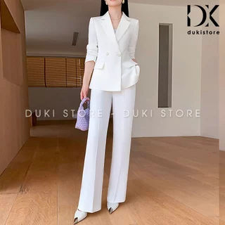 Bộ vest nữ 2 cúc ngang quần ống suông màu trắng sang trọng DKX0050 - DUKI STORE