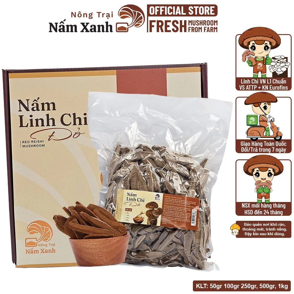 1Kg Nấm Linh Chi Đỏ Thái Lát Còn Bào Tử Tăng Cường Sức Khỏe Toàn Diện - Nông Trại Nấm Xanh