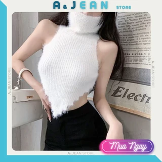 Áo len lông cổ lọ vạt nhọn hở lưng croptop | A&JEAN STORE