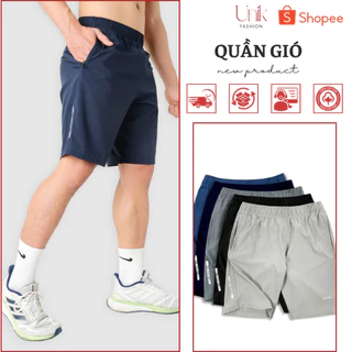 Quần short thể thao, quần đùi nam tập gym vải gió thoáng mát logo mặc trước và sau quần ép phản quang