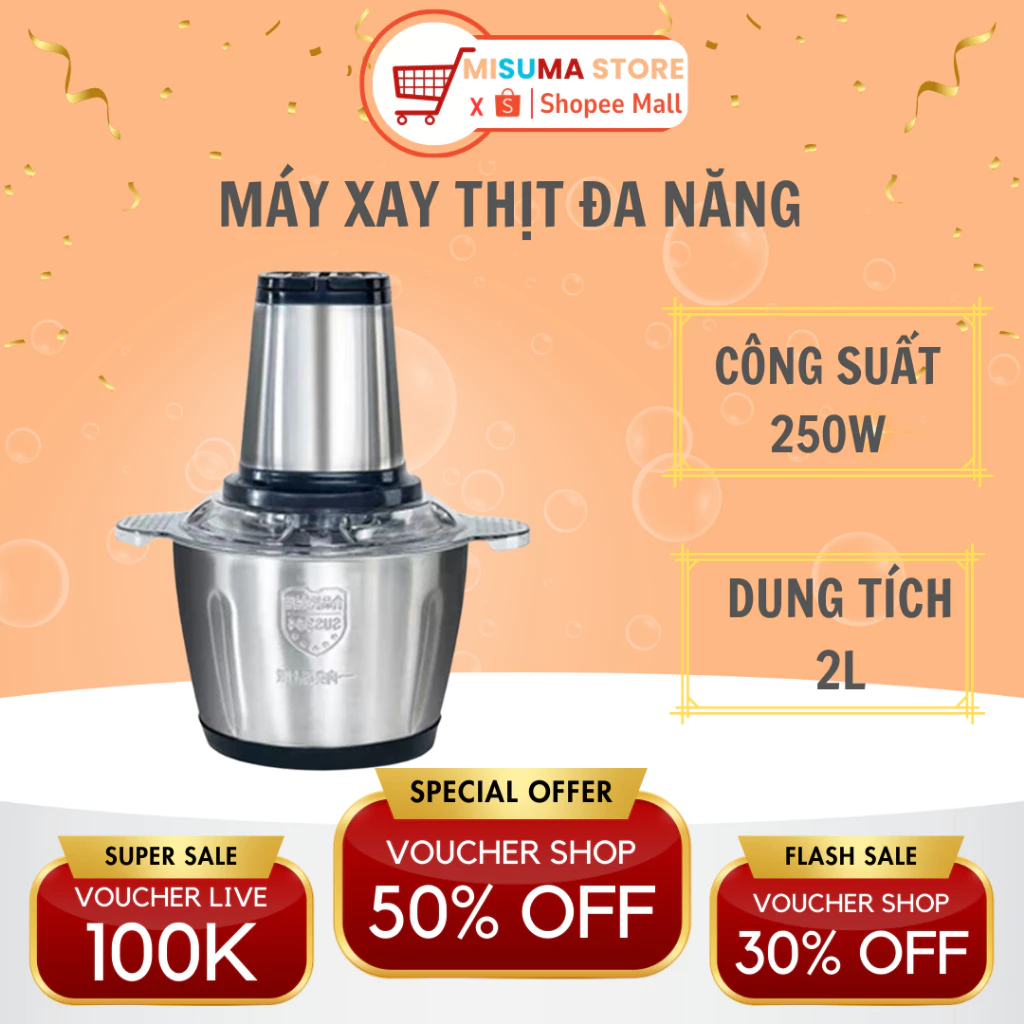 Máy Xay Thịt Đa Năng Cối 2L Công Suất Mạnh, 4 Lưỡi Dao Thép Không Gỉ, Say Sinh Tố Thịt, Cá, Cua, Rau củ,Hoa Quả