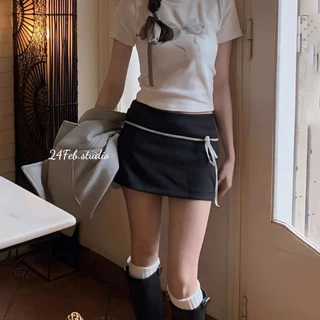 [VAH26] Chân váy chữ A dáng ngắn kèm dây nơ phong cách ulzzang Hàn Quốc 0028
