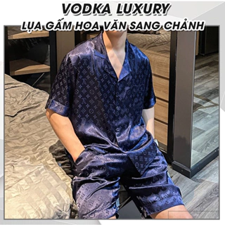 Bộ đồ nam pijama mùa hè tay ngắn hoạ tiết sang chảnh lụa gấm mặc nhà thoải mái LV02 - VODKA LUXURY