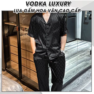 Đồ ngủ nam pijama nam chất lụa gấm mềm mại, thoáng mát mùa hè màu đen LV34 - Vodka Luxury