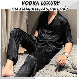 Đồ ngủ nam pijama tay ngắn chất lụa gấm mềm mại thoáng mát hoa văn sắc nét LV34 - VODKA LUXURY