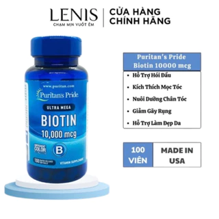 Viên Uống BIOTIN Hỗ Trợ Ngăn Rụng Tóc Và Làm Đẹp Da Puritan's Pride Ultra Mega Biotin 10000Mcg - LENIS