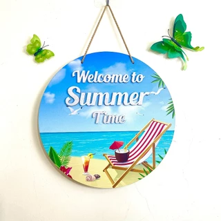 Bảng gỗ deccor Welcome Summer trang trí cửa hàng, nhà cửa, khu du lịch mùa hè