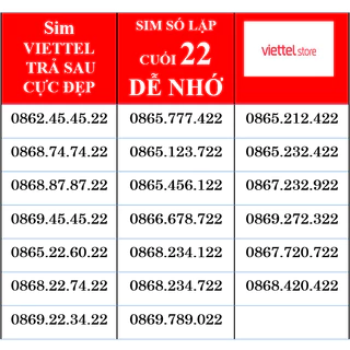 Sim Trả Sau Viettel Số Đẹp, sim số cuối 22 giá rẻ, mua ngay nào