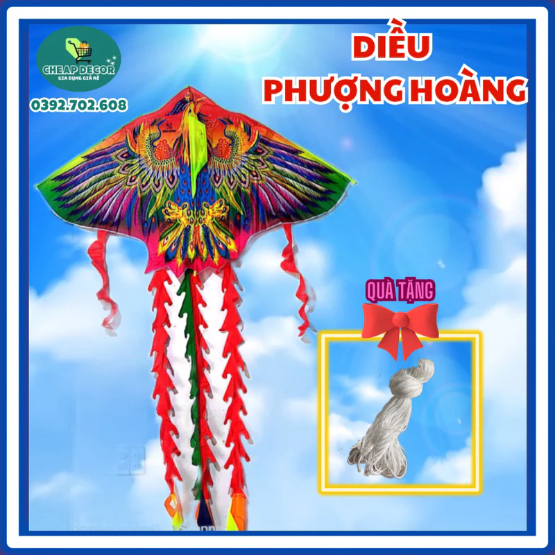 COMBO 1 TẶNG 1 - Diều phượng hoàng lửa, phụng hoàng, diều chim đại bàng, chim điêu TẶNG DÂY CẦM TAY, đồ chơi diều trẻ em